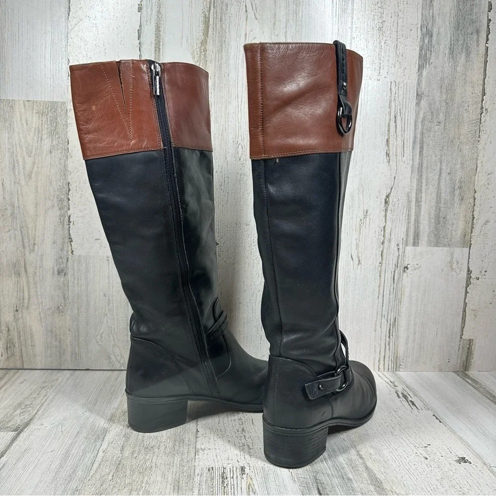 Bandolino Cavanna Black Brown‎ Leather Classic Riding Knee High Boots